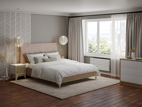 Кровать в стиле минимализм Odda - Мягкая кровать из ЛДСП в скандинавском стиле